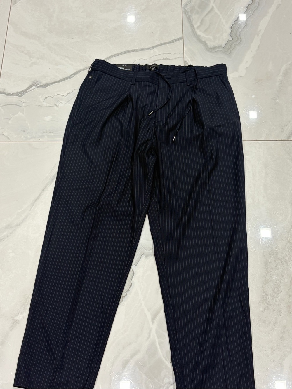 Men's Pinstripe Drawstring Dress Pants in Navy